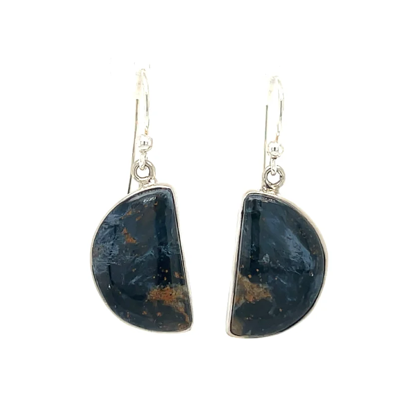 Large Gemstone Earrings for Casual Look-Sterling Silver Pietersite Earrings