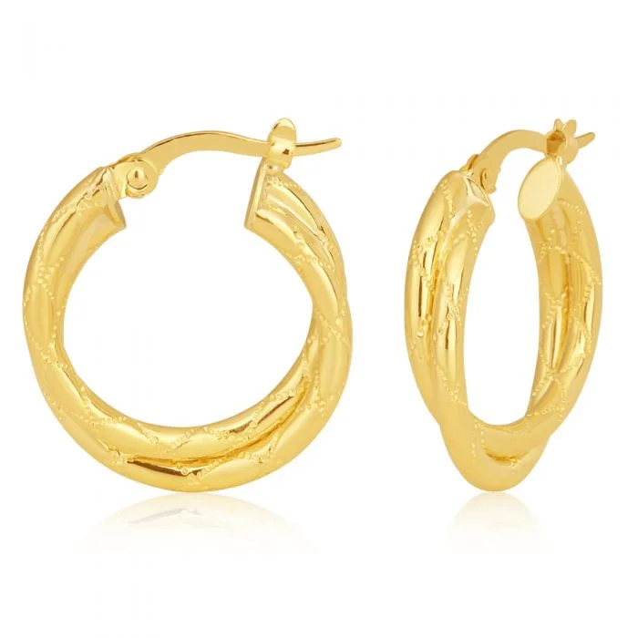 Luxury Gemstone Earrings for Weddings-9ct Yellow Gold Crossover Hoop Earrings