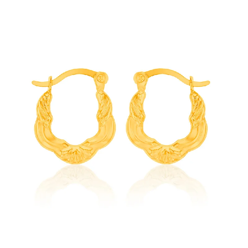 Classic Dangle Earrings for Brides-9ct Yellow Gold High Polish Fancy Hoop Earrings