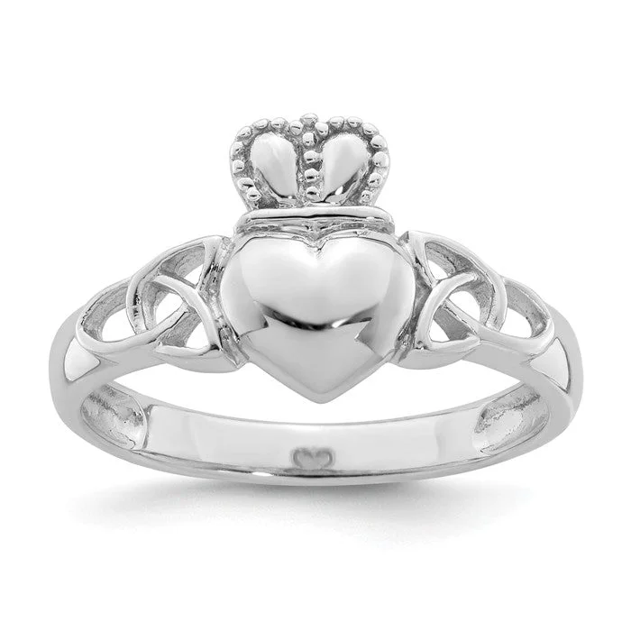 Classic Wedding Ring Set for Brides with Diamonds-Sterling Silver Claddagh With Celtic Knots Ring