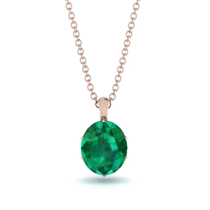 Minimalist Bar Necklace for Everyday Wear-Oval Emerald Hidden Halo Necklace - Gemma No. 65