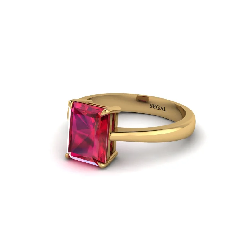 Custom Wedding Band with Family Initials Engraving-Emerald Cut Ruby 14K Gold Engagement Ring - Heidi No. 10