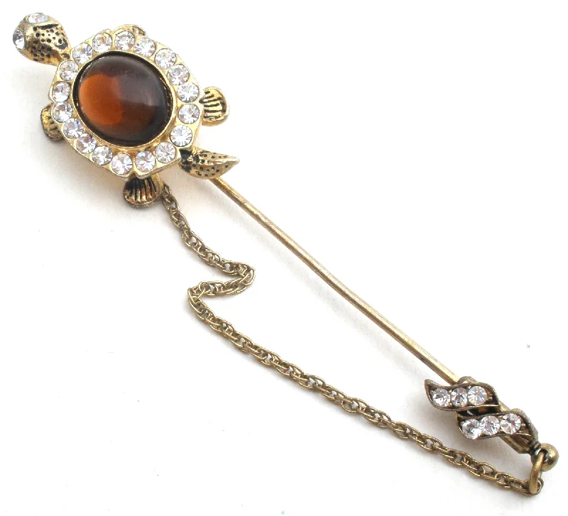 Custom Brooch For Special Celebrations-Turtle Jelly Belly Rhinestone Stick Pin Brooch Vintage