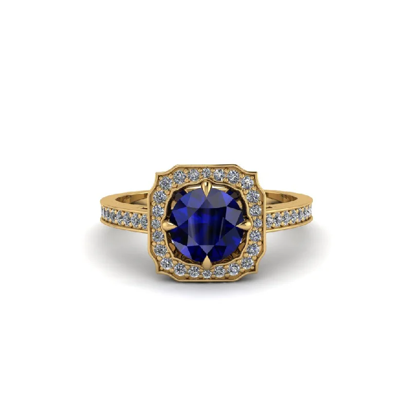 Luxury Diamond Ring with Oval Sapphire Center-Sapphire Cathedral Halo Engagement Ring - Luciana No. 13