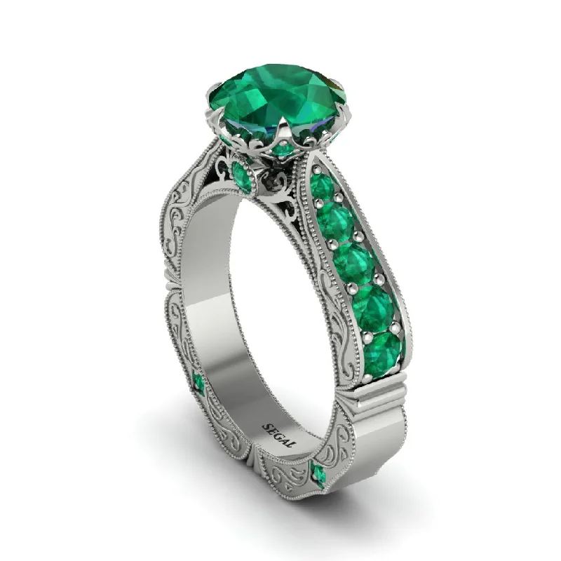 Customizable Family Birthstone Ring Set-Emerald Victorian Scroll Engagement Ring - Kehlani No. 21