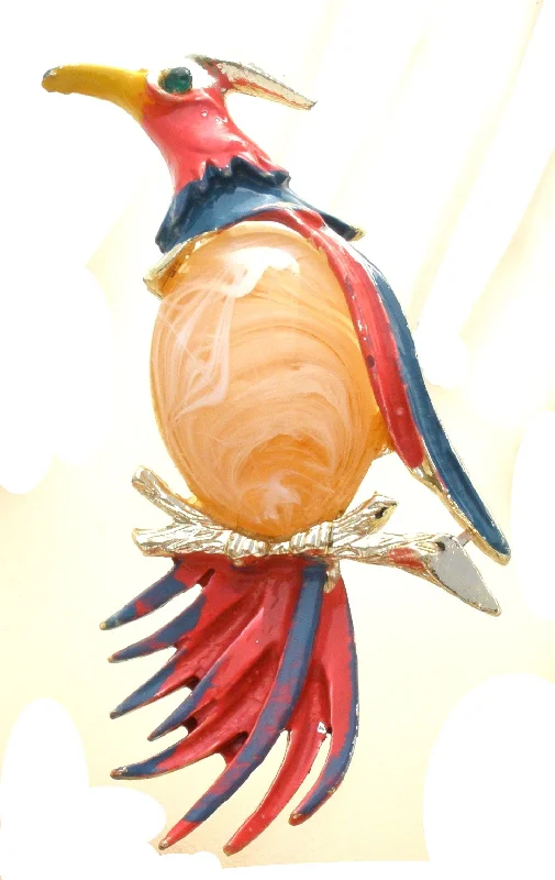 Brooch For Special Occasions-Bird Brooch with Jelly Belly & Enamel Vintage