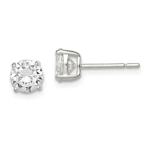 Artistic Diamond Earrings-Sterling Silver 6 mm Cubic Zirconia Stud Earrings