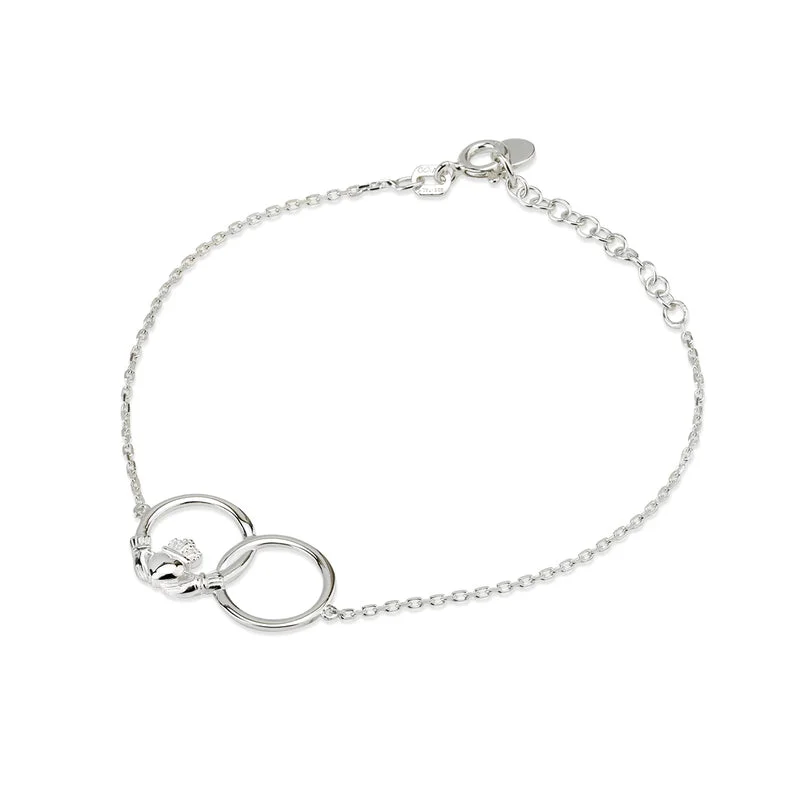 Trendy Silver Bracelet with Colorful Charms-Sterling Silver Claddagh Circle Bracelet