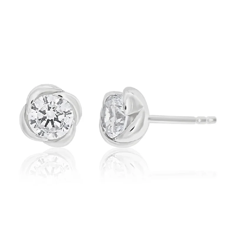 Simple Dangle Earrings for Work-Sterling Silver Cubic Zirconia Flower Stud Earrings