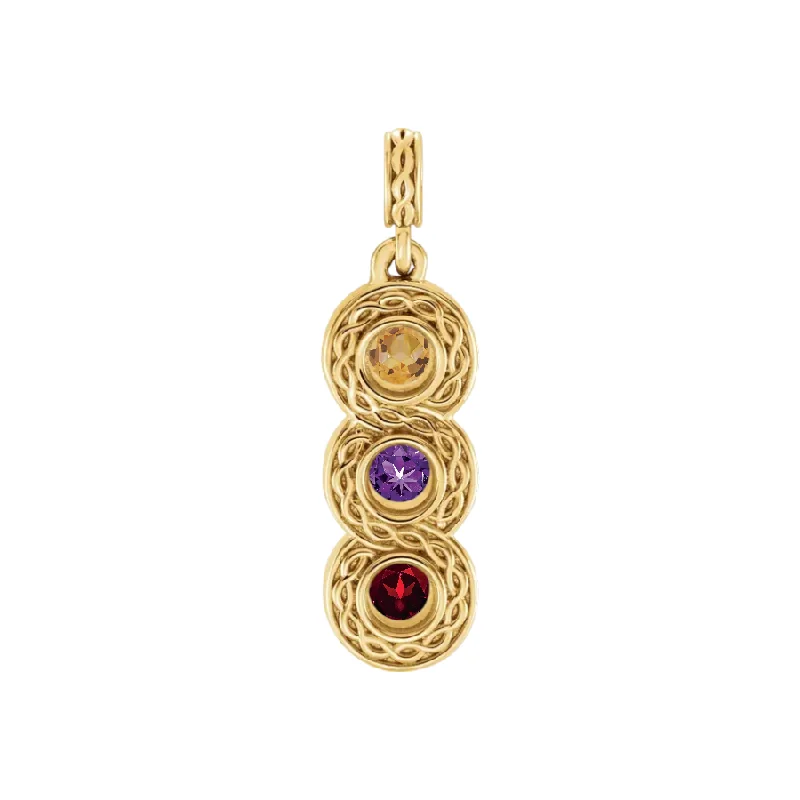 Custom Gold Necklace with Birthstone Charm-3-Stone Vertical Bezel Set Mother's Family Birthstone Pendant or Necklace