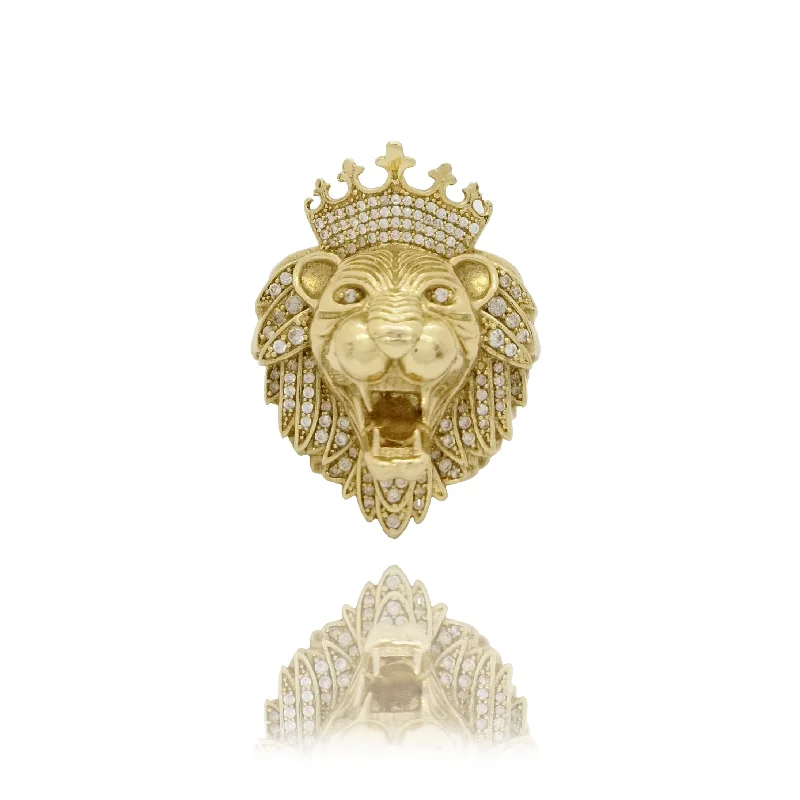 Custom Birthstone Ring for Anniversary Gifts-Cubic Zirconia (CZ) Crowned Lion (King of Jungle) Yellow Gold Ring (14K)