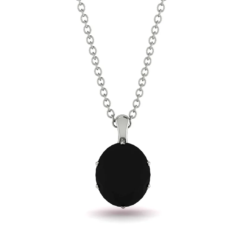 Personalized Birthstone Necklace for Women-Oval Black Diamond Hidden Halo Necklace - Gemma No. 54