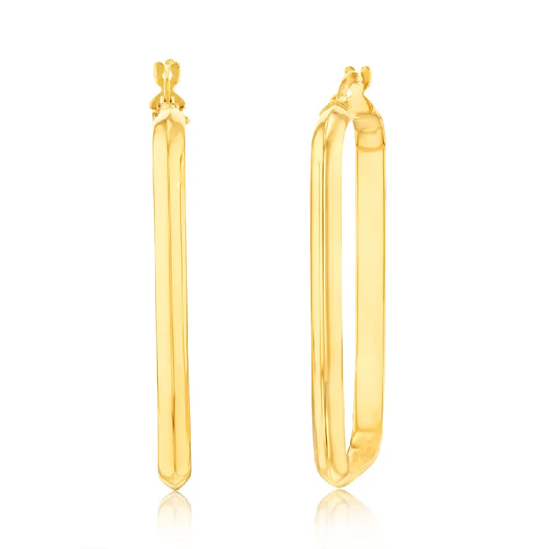 Custom Birthstone Hoop Earrings-9ct Yellow Gold Polished Rectangular Hoop Earrings