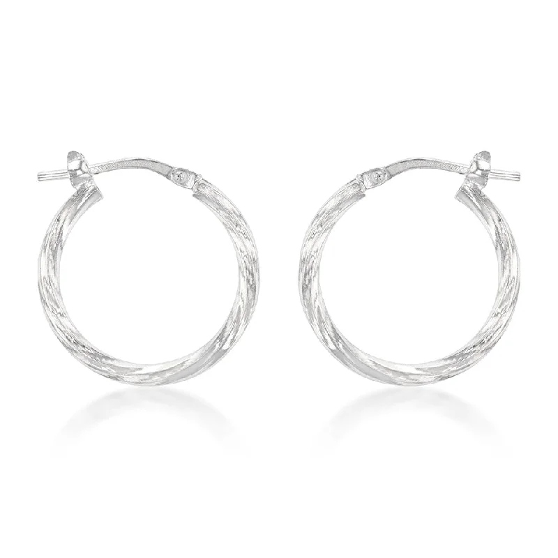 Sparkling Drop Earrings for Bridesmaids-Sterling Silver Twisted 15mm Hoop Earrings