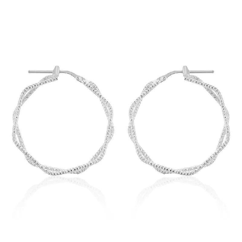 Personalized Drop Earrings for Brides-Sterling Silver Fancy Twin Hexagonal Hoops Earrings