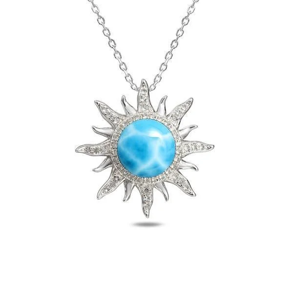 Chunky Silver Necklace for Bold Fashionistas-Pavé Larimar Sun Pendant