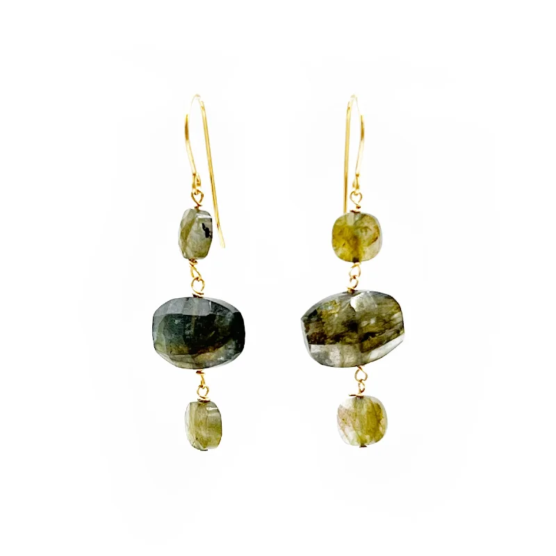 Silver Earrings with Colored Stones-Labradorite Triple Drop Earrings