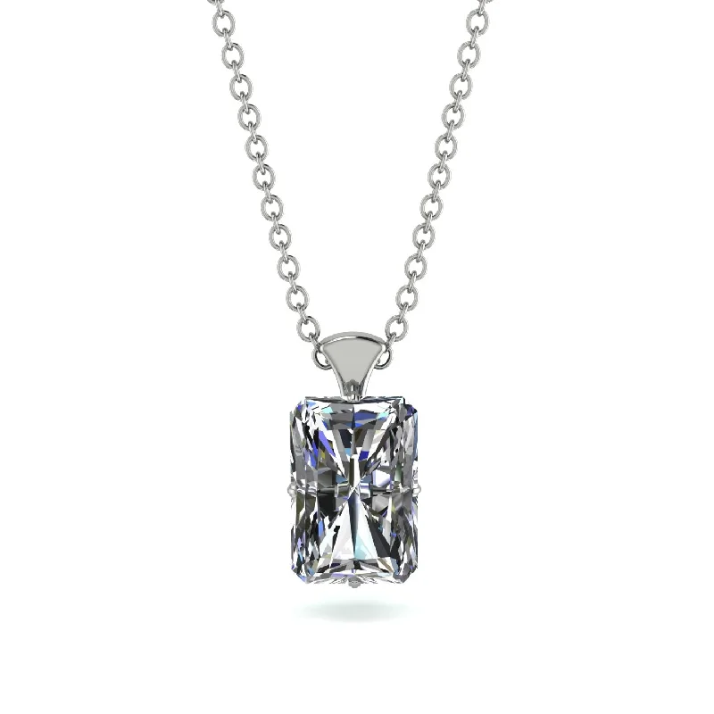 Sparkling Crystal Necklace with Colored Gems-Hidden Halo Emerald Cut Diamond Necklace - Vanessa No. 18