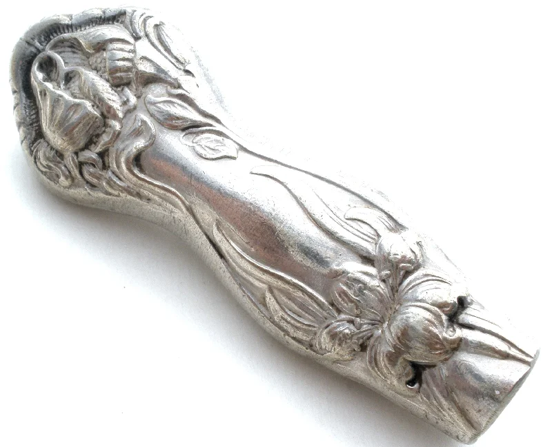 Brooch With Floral Pattern-Silverplate Spoon Handle Brooch Pin Art Nouveau