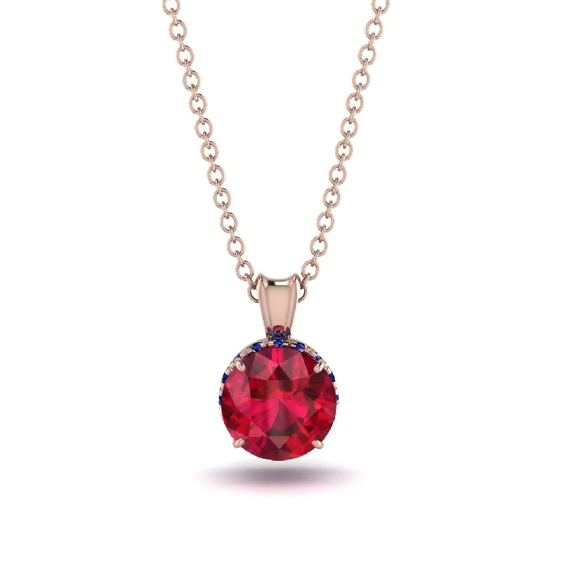 Large Gemstone Necklace for Evening Wear-Ruby Necklace With Hidden Halo - Adaline No. 71