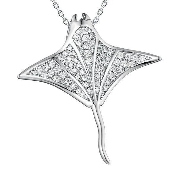 Trendy Layered Necklace for Stylish Look-Pavé Manta Ray Pendant