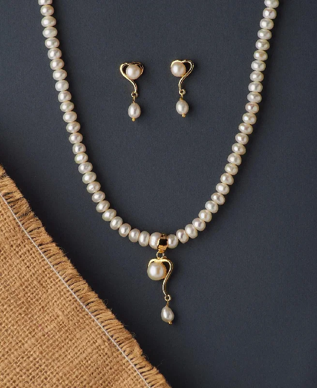 Simple Chain Necklace with Gemstone-Elegant Real Pearl Necklace Set