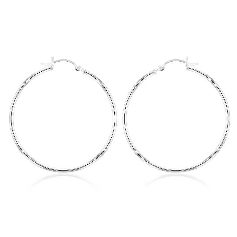 Luxury Silver Earrings for Special Occasions-Sterling Silver Plain Round 40mm Hoop Earrings