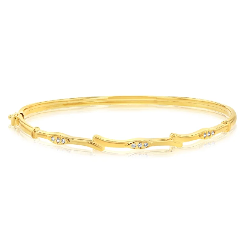 Simple Gold Bangles with Crystal Charms-9ct Yellow Gold Silverfilled Cubic Zirconia Fancy Bangle