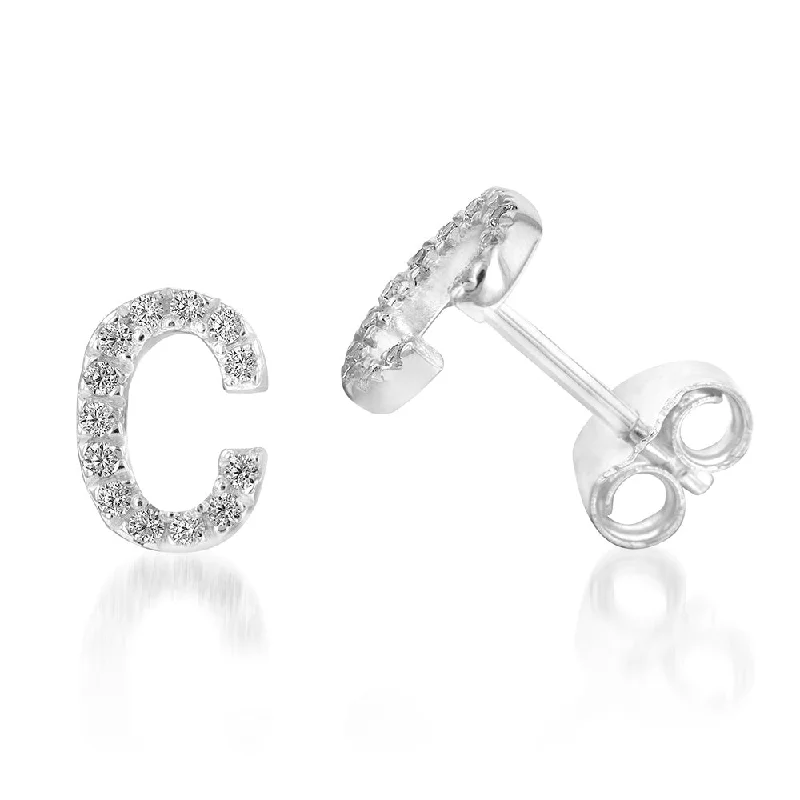 Minimalist Earrings for Teens-Sterling Silver Cubic Zirconia Initial "C" Stud Earrings