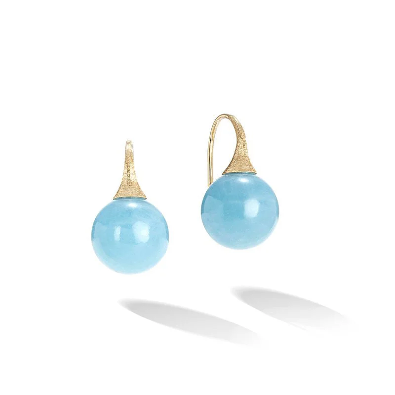 Classic Diamond Drop Earrings-Marco Bicego Africa Boule 18K Yellow Gold and Turquoise Earrings