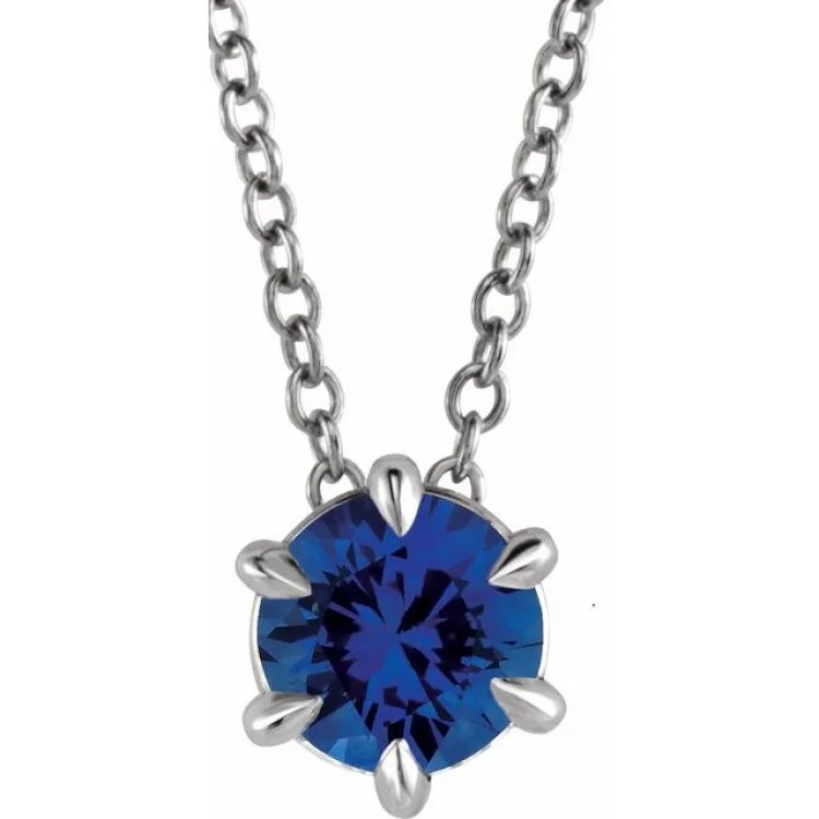 Boho Chic Necklace with Mixed Materials-Platinum 4 mm Natural Blue Sapphire Solitaire 16-18" Necklace