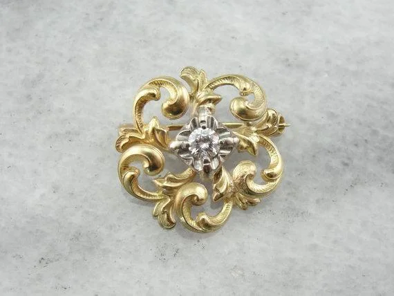 Modern Gemstone Brooch For Dresses-14K Gold Love Knot, Victorian Diamond Brooch