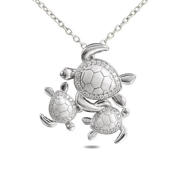 Simple Gold Necklace for Everyday Wear-Sterling Silver Ohana Honu Turtle Pendant Necklace