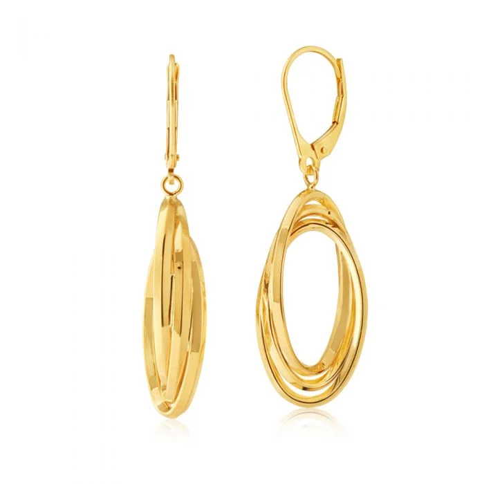 Statement Earrings for Bohemian Style-9ct Yellow Gold Triple Oval Lever Back Earrings